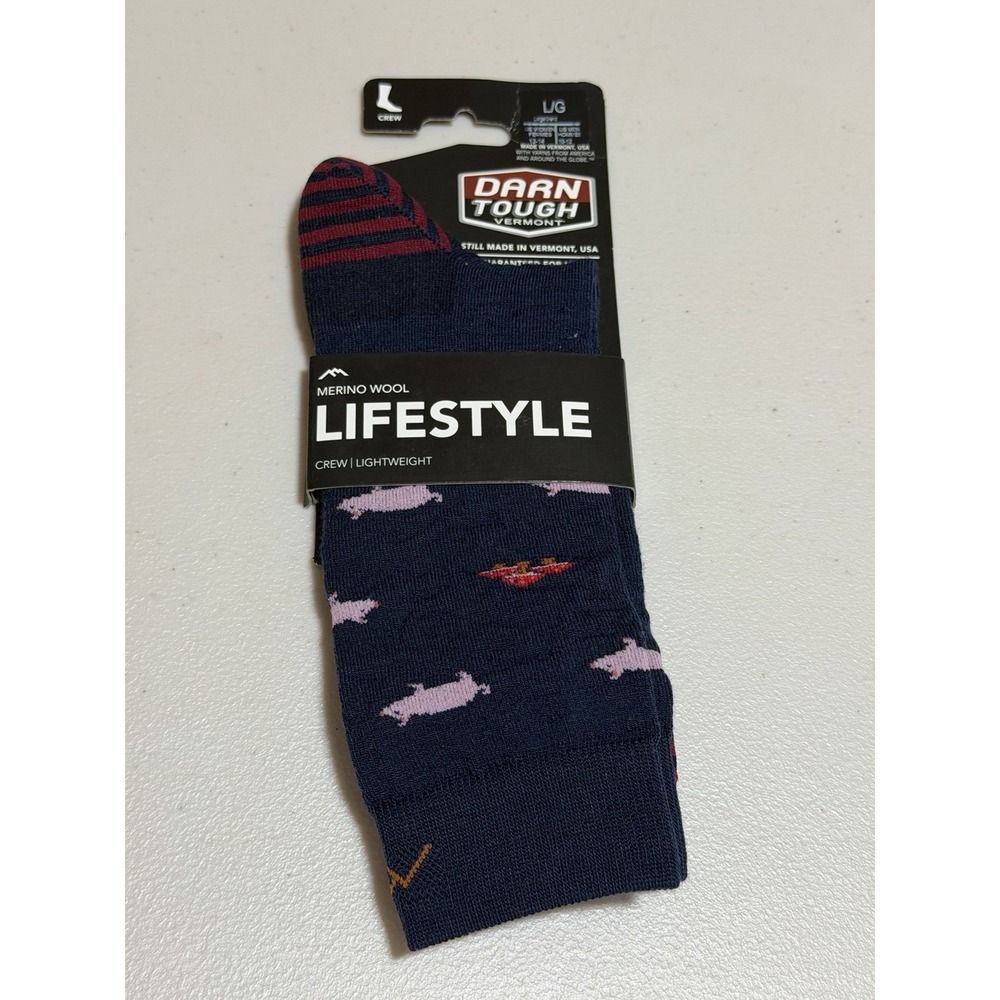Darn Tough Mens L Navy Men's Truffle Hog Crew Lightweight Lifestyle Sock Pig